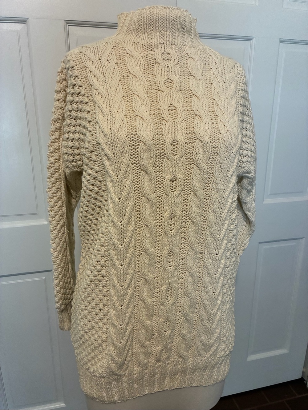 VNTG GH Bass Cream Cableknit Hand Knit Turtleneck Fisherman Cotton Ramie Sweater